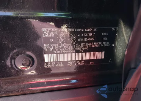 2019 Toyota Rav4 Le z USA, uszkodzony, nr VIN 2T3H1RFV4KW043486